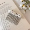 Elegant white polka dot bow hair comb with silver metal teeth for stylish hairdos. - Bow / White