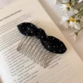 Elegant black polka dot bow hair comb accessory for sweet Korean style hair styling - Rabbit Ear / Black