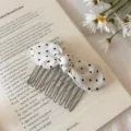Elegant white polka dot bow hair comb accessory for Korean style sweet hairstyles - Rabbit Ear / White