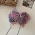 Sweet fairy style dyed mesh bow hair clip in pink and purple floral pattern - Rose Pink