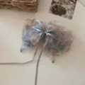 Elegant tie-dye organza mesh bow hair claw clip with silver ribbon and crystal beads - Lake Blue