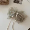 Elegant fairy style marbled mesh bow hair clip with decorative ribbons and beads - Green