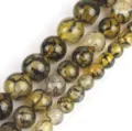 Perles en agate veine de dragon naturelle, perles rondes polies pour fabrication bijoux. - 10mm (37 Perles) / Jaune-vert