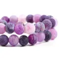 Close-up detail of purple weathered cracked agate round beads for DIY bracelet jewelry making. - 6mm/Approx 60pcs / 1