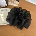 Pince à cheveux élégante en tulle plissé noir pour chignon, accessoire de coiffure chic. - Noir (Filet Surjeté) (260403)