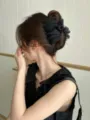 Eleganter schwarzer Haarklammer-Clip aus Seersucker mit Rüschen für Dutt-Frisuren - Netzschleife Blase / Schwarz