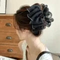 Pince à cheveux élégante en mesh plissé noir pour coiffures de chignon de femmes - Noir (Style Organza) (260403)