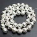 Silver electroplated lava stone round loose beads detail shot for DIY handmade jewelry crafting. - 6mm/approx. 63 beads / Silver