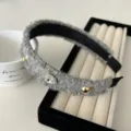 Elegant grey tweed headband with sparkling rhinestone and pearl accents for women - Gray