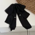 Κομψό μεγάλο κλιπ μαλλιών με μαύρο φιόγκο και διακριτικές πέρλες για γυναίκες - Ριγέ Μαύρο