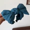 Élégant serre-tête à gros nœud en tissu bleu sarcelle pour femme couronne haute - Bleu