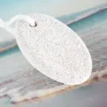 White oval pumice stone for feet calluses removal with handy hanging cord. Ideal foot care tool. - Small Oval Shape