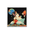 Square cat eating apple space enamel pin badge featuring a vibrant pop art design style - Square Style (ZP4615)