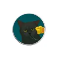 Funny black cat enamel badge featuring yellow boxing glove and teal background design - Round Black Cat Style (YP4617)