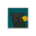 Square metal brooch pin featuring a black cat illustration with boxing glove design - Square Black Cat Style (ZP4617)