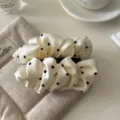 Elegant cream polka dot ruffled fabric bubble banana hair clip for women hair accessories - Polka Dot Cream White