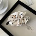 Elegant cream-colored polka dot satin banana hair clip with pearl embellishment for women - Polka Dot Pearl Pleated / Faux Pearl / Beige