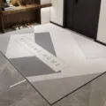 Felpudo de entrada geométrico moderno, alfombra de pasillo antideslizante con texto de bienvenida. - 40x60cm (Terciopelo de Cristal) / Lino Faya