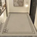Alfombra Pasillo Beige Borde Geométrico Felpudo Entrada Antideslizante Variante - 40×60cm (Terciopelo de Cristal) / Textura de Sisal