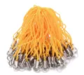 Detailed view of DIY yellow mobile phone lanyard straps with metal tubes and small rings. - Yellow