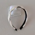 Elegant cream beige satin braided twist headband with sparkly rhinestones decoration - Beige