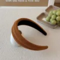 Elegant brown ribbed knit wide-brimmed headband for autumn and winter fashion style - Yellow