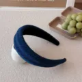 Elegant navy blue wide ribbed headband with high-top design for autumn and winter - Blue