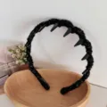 Vintage black wool-wrapped wavy headband with non-slip teeth for high volume hair - Black