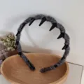 Handmade vintage grey yarn-wrapped headband with non-slip shark teeth for hair styling - Gray