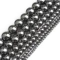 Wholesale natural hematite round beads dark grey metallic loose beads for DIY bracelet jewelry making - Shiny Black