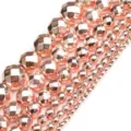 Rose gold faceted round beads DIY bracelet jewelry making material details showcase. - Faceted Rose Gold
