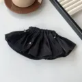 Elegant black pleated skirt-style bow hair clip adorned with delicate mini pearls - Black