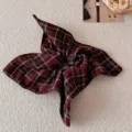 Elegant burgundy and blue plaid bow hair scrunchie with classic preppy school style vibe - Red Hair Tie