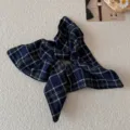 Navy blue checkered scrunchie with cute bow tails for women - Blue Scrunchie
