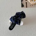 Classic vintage navy blue plaid bow hair clip with elegant academy style for women - Blue Hair Clip