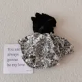 Elegant retro black and white paisley pattern scrunchie with decorative faux pearl accents - Paisley Pattern / White with Flower