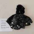 Black paisley print hair scrunchie with elegant white pearl accents for vintage styles - Paisley Pattern / Flower Black