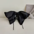 Pince à cheveux élégante avec nœud en satin noir et imprimé léopard pour femme - Pince à Queue de Cheval Patchwork Léopard Noir