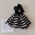 Retro black and white striped fabric ruffled hair scrunchie with elegant white pearl accents - Striped / Striped Black