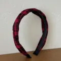 Cerchietto intrecciato a quadri rossi e neri con denti antiscivolo, stile coreano. - Stile Quadri Nodo Torsione (250911) / Rosso