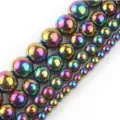Colorful rainbow hematite round beads for DIY handmade gemstone bracelets and jewelry making supply. - Shiny Multi-color