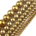Gold round beads variant for DIY bracelet jewelry making, shiny metallic finish semi-finished strands. - Glossy Gold
