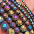Rainbow Hematite Faceted Round Beads DIY Bracelet Loose Beads With Colorful Options. - Faceted Frosted Multi-color