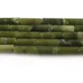 Green tubular gemstone beads 4x13mm loose spacer beads for DIY jewelry making bracelet design. - 15