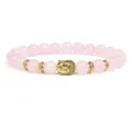 Detail view of pink crystal bead bracelet with gold Buddha head pendant and spacer components. - Rose Quartz