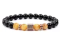 8mm Tiger Eye Black Agate Stone Bead Bracelet Micro Pave Rose Gold Spacer Men Women Jewelry - 8mm (Approx 20cm) / Yellow Tiger Eye (17)