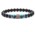 8mm Beaded Bracelet with Blue Tiger Eye and Micro Paved Zirconia Spacers for Men and Women - 8mm (Approx 20cm) / Blue Tiger Eye (21)