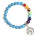 8mm gemstone chakra beads bracelet with silver tree of life charm for yoga meditation - Style 3