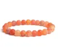 Frosted cracked orange agate bead bracelet detail view, natural stone jewelry for daily wear. - Orange Red