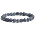 8mm blue crackled agate bead bracelet detail, matte stone prayer beads for men and women. - Blue Gray